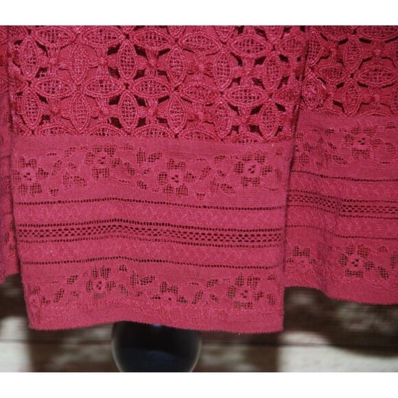Francesca's Burgundy Rust Sheath Dress Size L Lined Embroidered Lace Fit & Flare - Picture 5 of 14